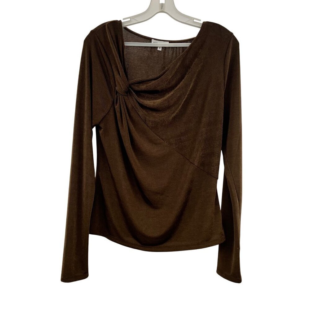 Good American Top Women's Size 3 Olive Green Ruched Long Sleeve